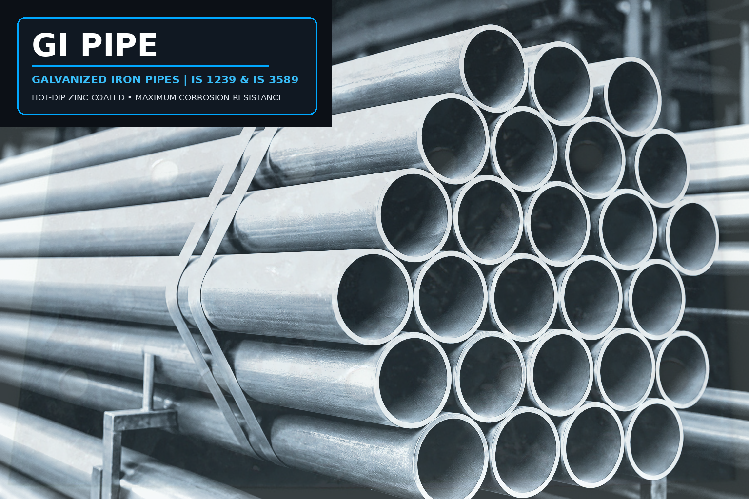 Galvanized Iron Pipes IS 1239 bundles stacked in steel warehouse yard - gipipes.com